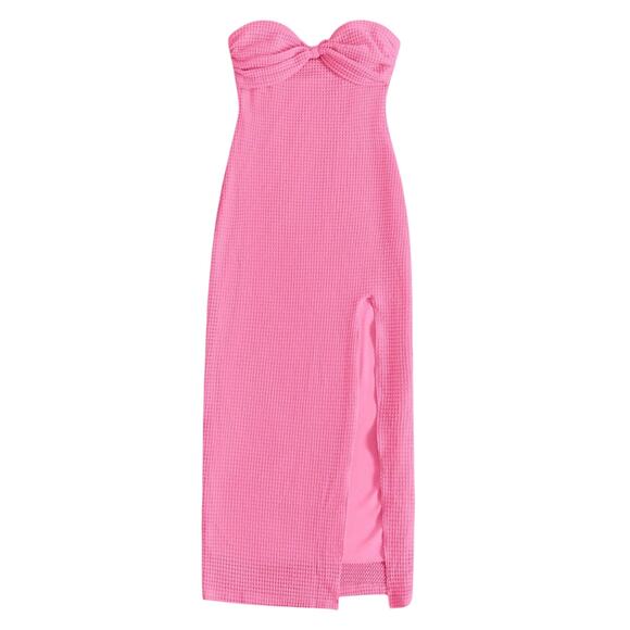 SHEIN Dresses & Skirts - Twist Detail High Slit Strapless Dress in Pink, Size M